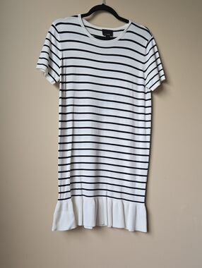 Lumiere Black & White Striped Ruffle-Hem Mini Dress